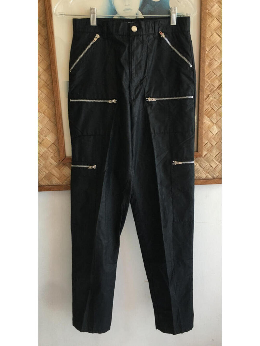 Vincente Nesi Vintage 80's Zipper Parachute Pants Black Pinstripe 1980’s 28x31
